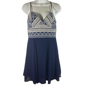 Tcec Dress Babydoll Sweetheart Blue White Print Spaghetti Strap‎ Flowy Medium